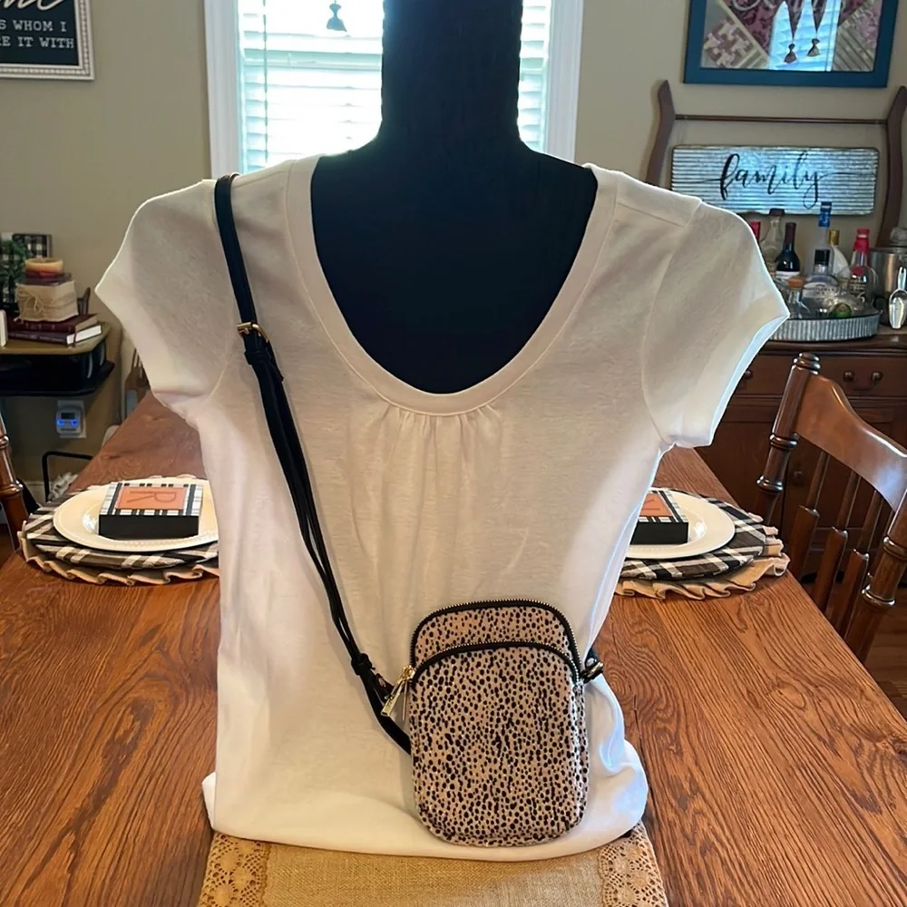 Leopard Print Crossbody Bag with Black Strap - Women's Crossbody